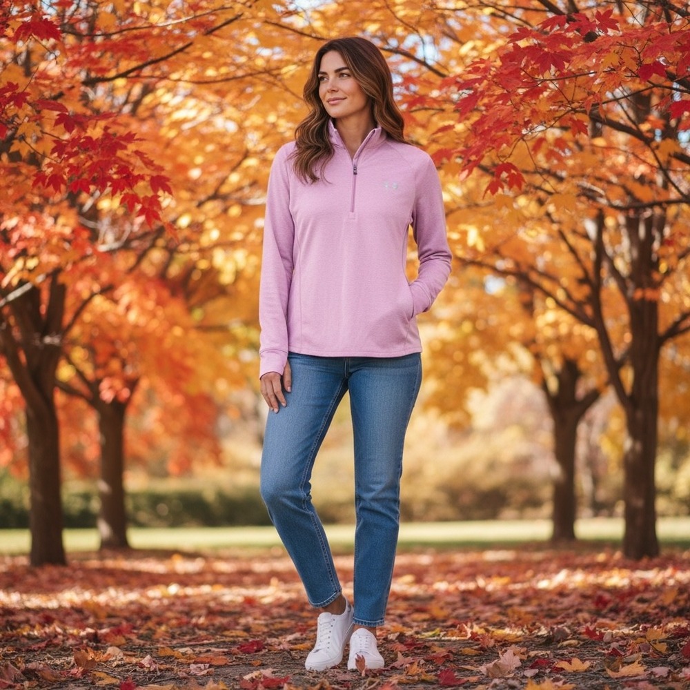 Under Armour Womens HeatGear Quarter Zip Pullover Pink Heather Large 7YH1170M016